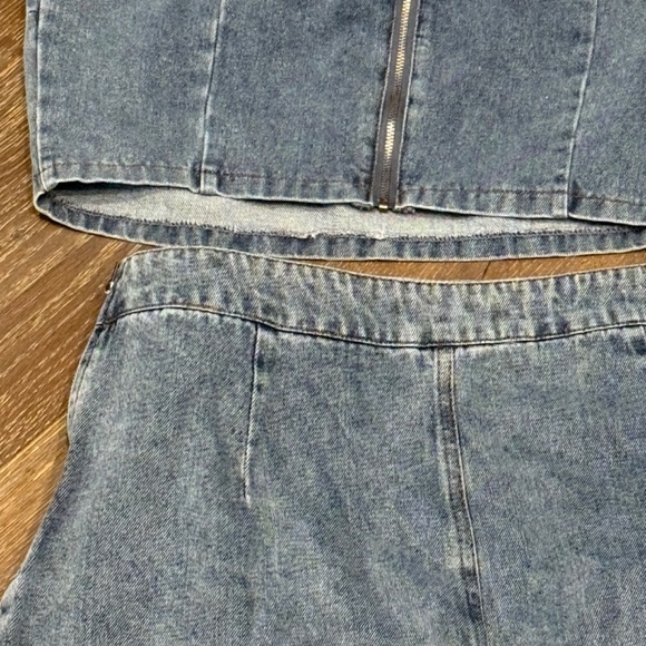 NWOT Denim Rosette Set, Halter and Maxi Skirt with Slit Size L - Picture 16 of 16
